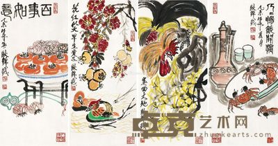 欧锦钺 花鸟 97×44.5cm×4