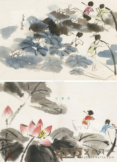 高马得 春日游湖 21.5×31.5cm×2