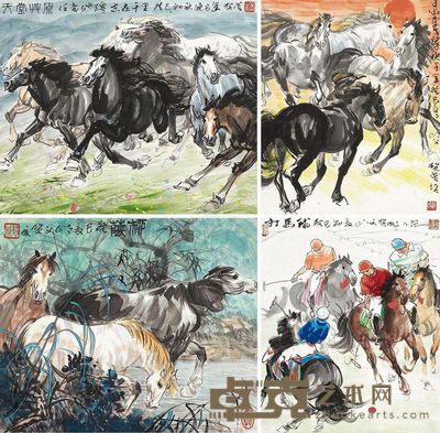 贺成 群马图 45×37.5cm×4
