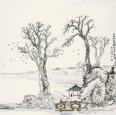 林海钟 古木平远图 66×66cm