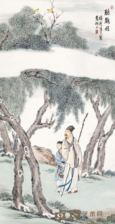 潘振镛 听鹂图 128×66cm
