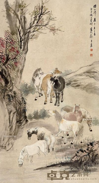 倪田 八骏图 148×80.5cm