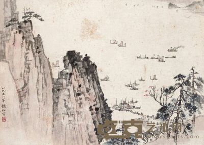 钱松嵒 太湖帆影 37×51.5cm