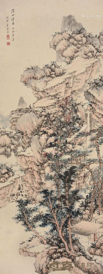 吴镜汀 溪山读易图 98×37cm