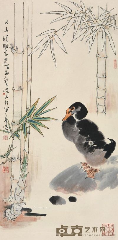 郑乃珖 竹鸭 102×51cm