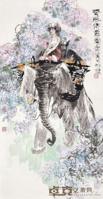 林墉 春风得意图 131×68cm