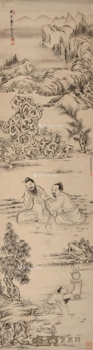 禹之鼎 秦作枢 煮茶图 137.5×36.5cm