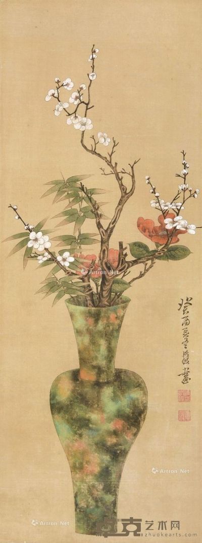 陈洪绶 瓶花 95×35.5cm