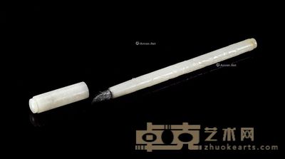 清中期 白玉喜鹊登梅诗文笔杆 长18.5cm