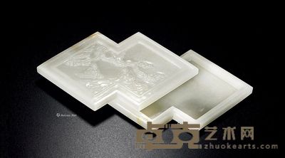 清中期 白玉松下人物菱形盒 长11.3cm