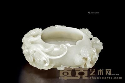 清乾隆 白玉灵芝螭龙纹洗 长9cm