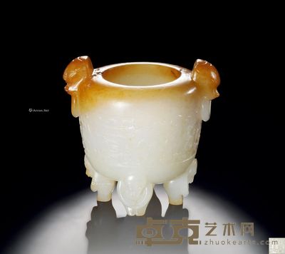明 白玉兽面双耳四足炉 高6.5cm