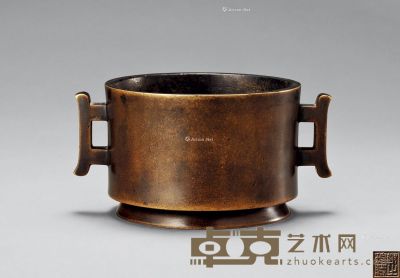 清康熙 铜虬耳筒式炉 高6.6cm