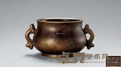 清乾隆 铜双鱼耳炉 高7.7cm