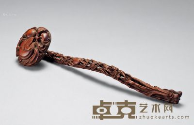 清初 黄杨木雕福寿如意 长21.7cm