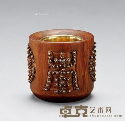清乾隆 沉香木嵌金万寿无疆扳指 内径2.3cm