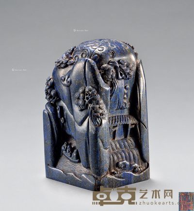 清 青金石雕夜游赤壁印 高14cm