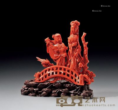 清 珊瑚雕人物摆件 高17.5cm