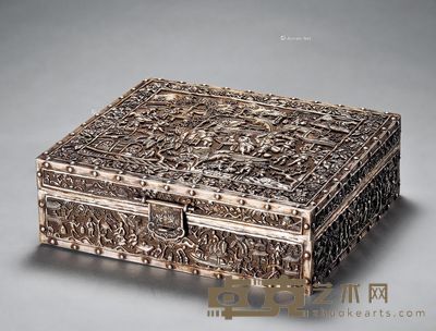 清 银錾人物故事长方盒 22.5×19.6cm