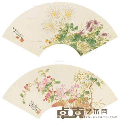 容祖椿 花卉 21×57cm×2