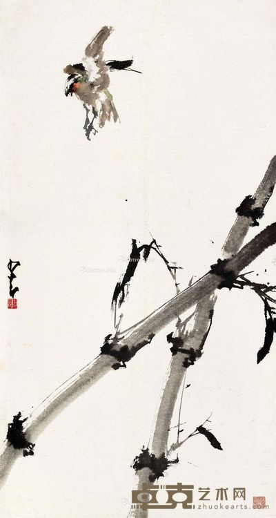 赵少昂 竹雀图 105×56cm