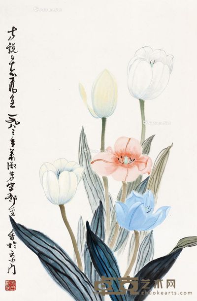 萧淑芳 花卉 68.5×45cm