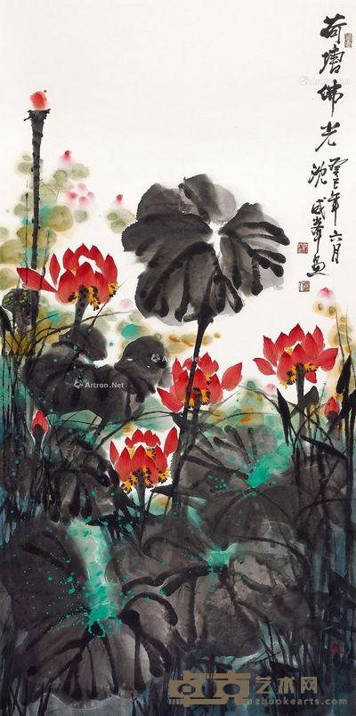 沈威峰 荷塘佛光 138×68.5cm