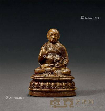 明早期 铜嵌银萨迦派祖师坐像 高9.8cm