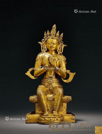 明中期 铜鎏金弥勒菩萨坐像 高32.7cm