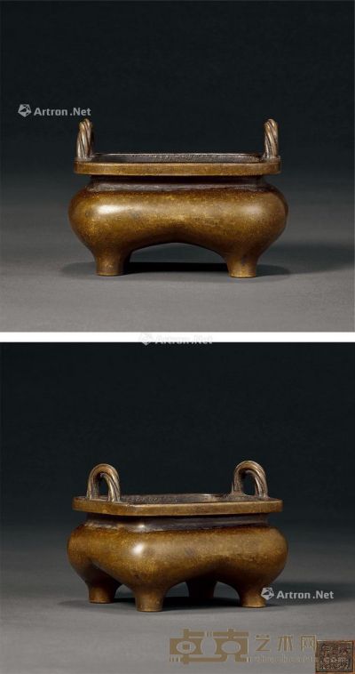 清早期 铜索耳方炉 长11.5cm；宽9cm；高8cm