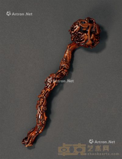 清早期 黄杨木雕福寿纹如意 长30.4cm