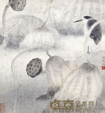 江宏伟 荷塘翠鸟 33×32cm