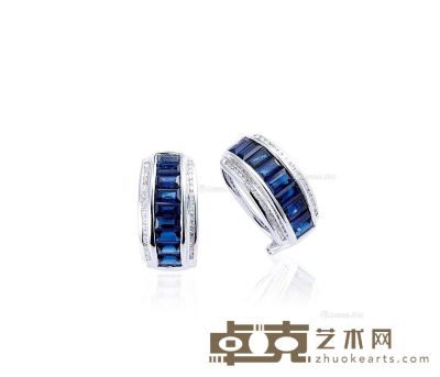 天然蓝宝石配钻石耳环 （一对） --