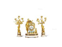 约1860年-1870年 法国 大理石铜鎏金壁炉钟烛台三件套