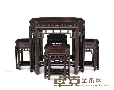 清中期 紫檀四方委角桌 （一套） 长86cm；宽86cm；高82.5cm