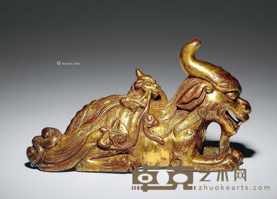 清初 铜鎏金天禄 长12.5cm