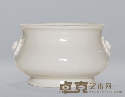 清初 德化窑白釉双狮耳炉 直径8.2cm