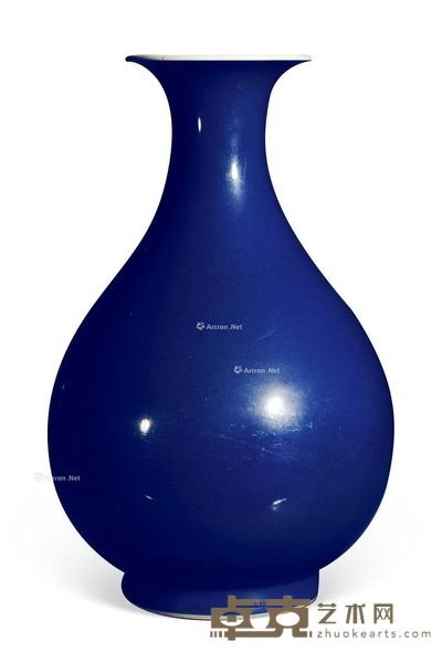 清18/19世纪 蓝釉玉壶春瓶 高34cm