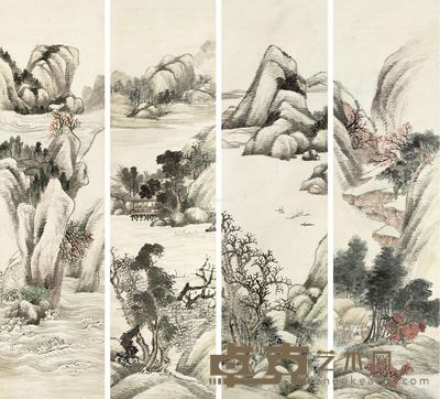 胡公寿 山水 174×46cm×4