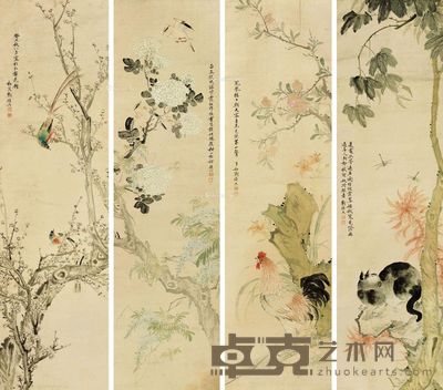 刘德六 花鸟 169×46cm×4