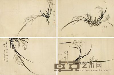 梁九图 兰花 37.5×57cm×4