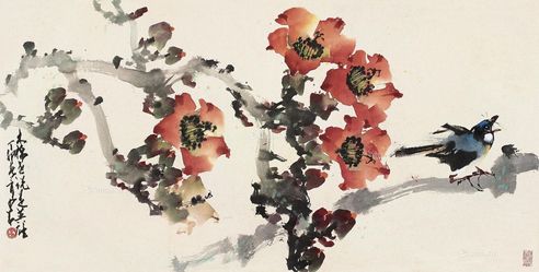 赵少昂 红棉喜鹊