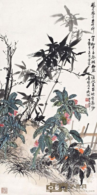 吴徵 凤仙竹影 67×33.5cm