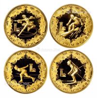 1980年第十三届冬奥会加厚版铜质纪念币四枚全