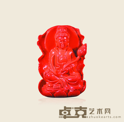 战国红持荷观音摆件 约431克 13×8.5