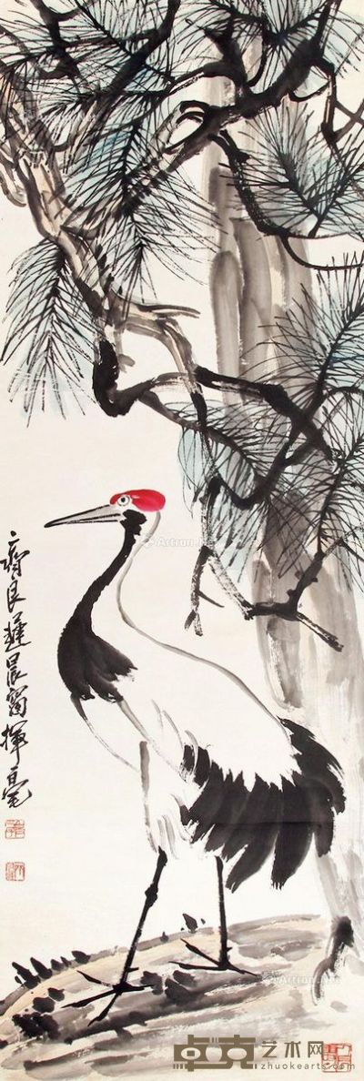 齐良迟 松鹤延年 184×61cm