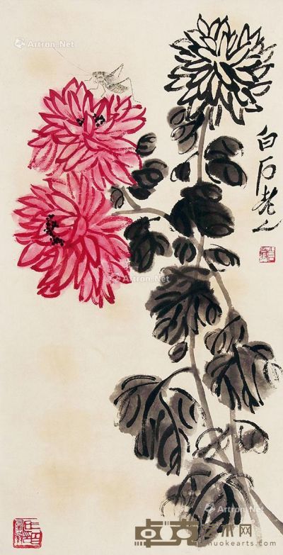 齐白石 鸣虫花卉 67×34cm
