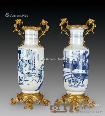 青花人物瓶 (一对) 57cm
