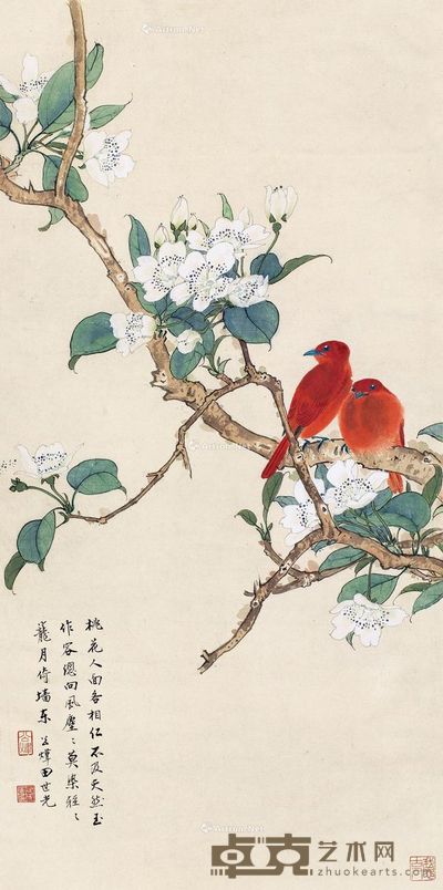 田世光 梨花朱雀 68×34cm