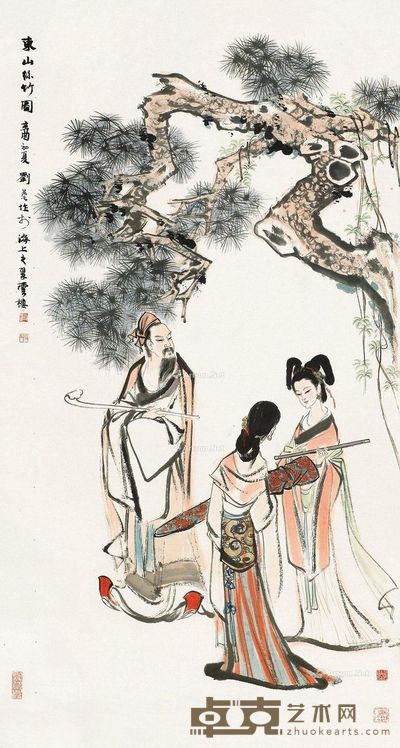 刘旦宅 东山丝竹图 178×95cm